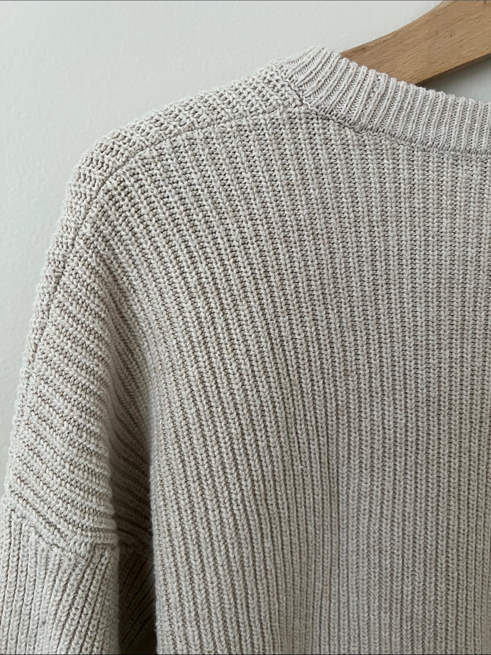 Madewell | Beige Slouchy Ribbed Crewneck Sweater Front Pocket #AA782 Size S - Picture 8 of 17